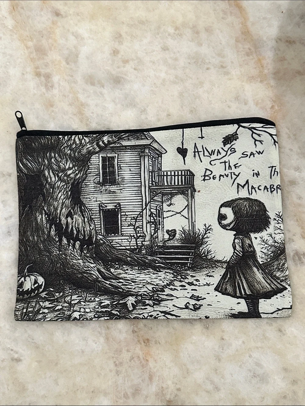 Black and White Gothic Illustration Canvas Pouch